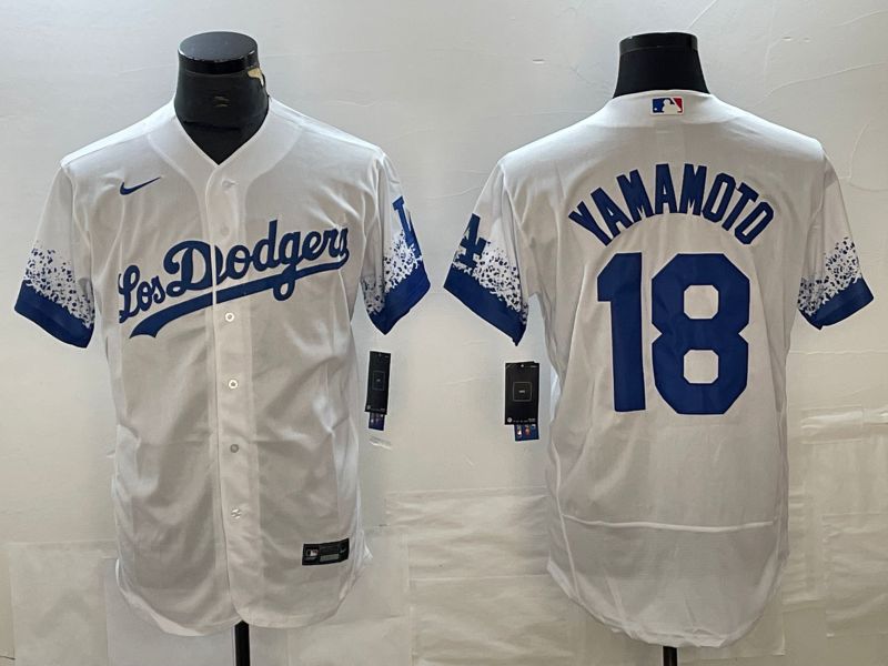 Men Los Angeles Dodgers 18 Yamamoto White Nike Elite MLB Jersey style 2